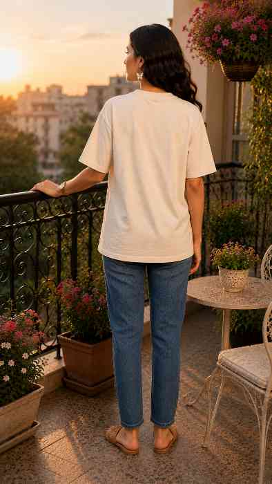 Printed  Jawdrobe Cotton Blend Oversized Fit Half Sleeve  Back